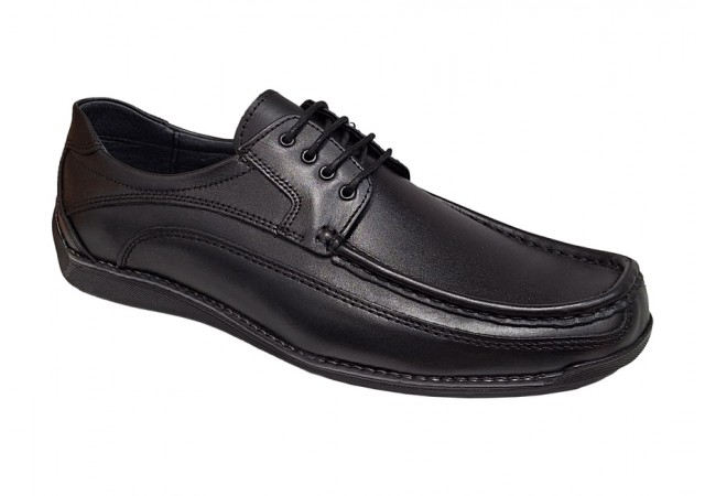 Pantofi barbati casual din piele naturala cu siret Negru GKR100N